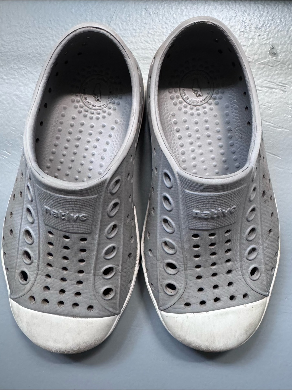 Native Grey Slip-On Sneakers with White Toe Cap
